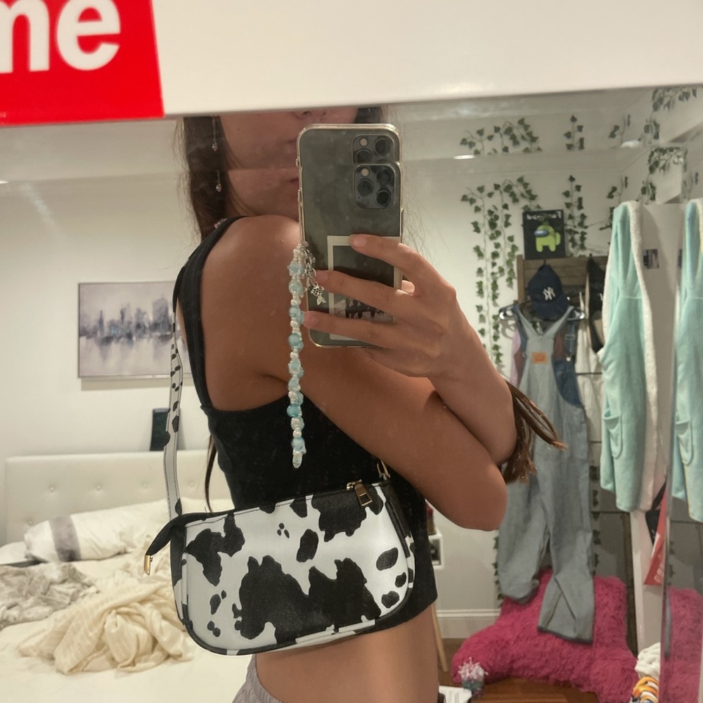 cow print shoulder purse